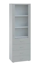 LE - 64 skříň léková prosklená, pravá, korpus bílý, dvířka šedá